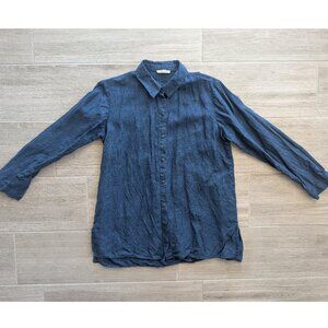 Eileen Fisher Organic Linen Dark Blue Button Shirt